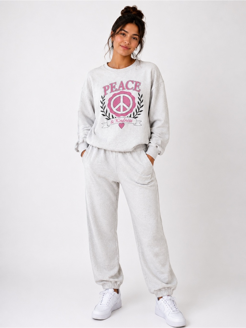 Old Navy Gray Sweatshirt with Pink Peace Graphic